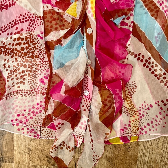 Diane Avon Furstenberg Silk Ruffle top sleeveless multi color - Picture 7 of 11